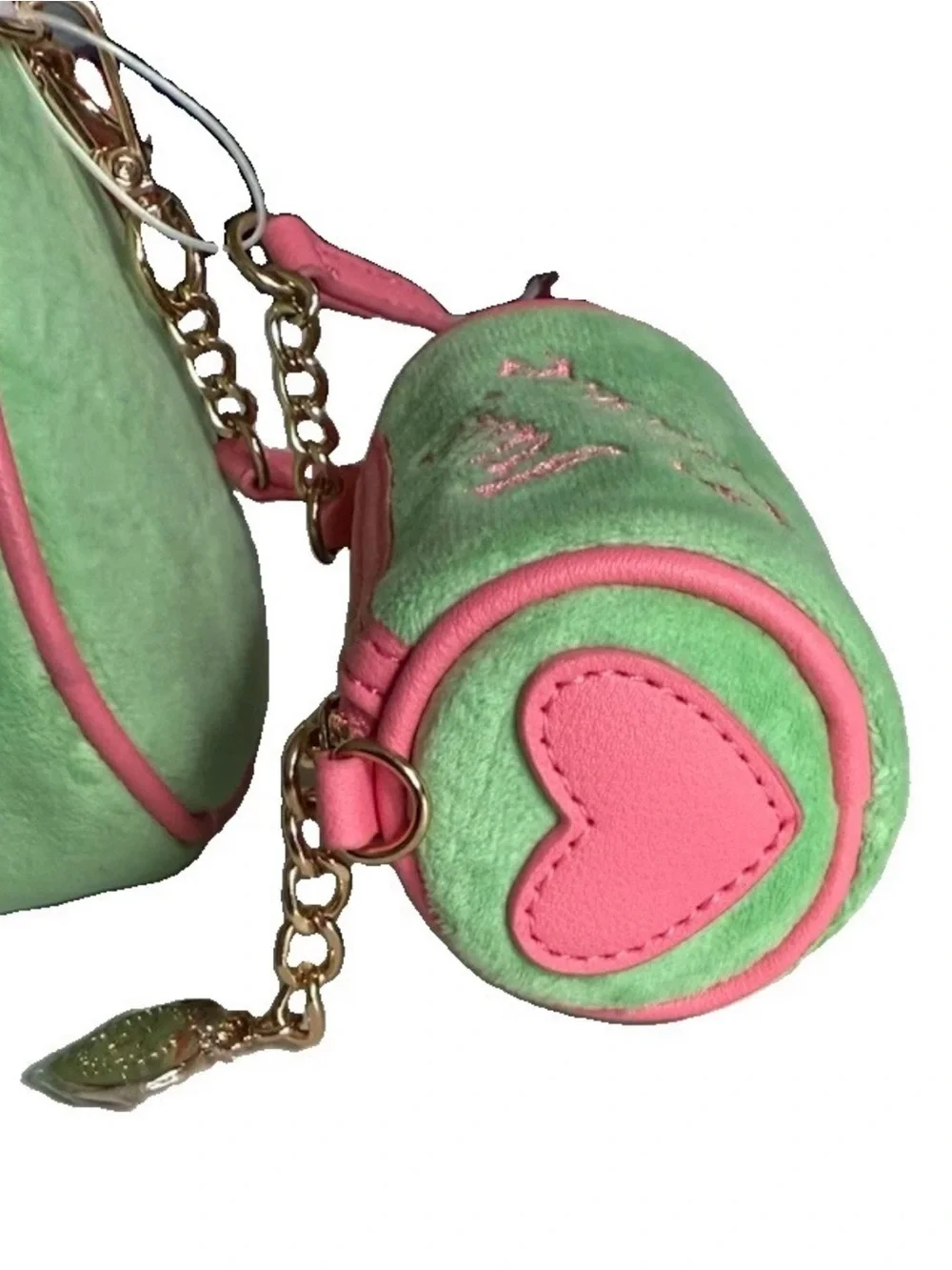 Juicy Couture Retro Green Pink Scottie Dog Barrel Crossbody Bag Charm Set 2pc